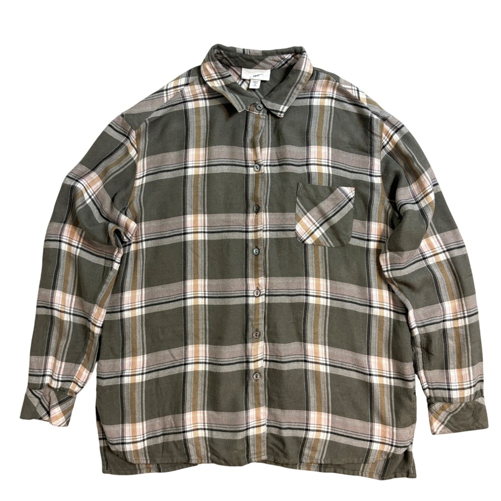 J Jill Olive Green Plaid Button Down women's Shirt Petite XS Long Sleeve